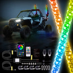 2pc 2ft RGB LED Whip Light Antenna Flag & Remote for Polaris RZR, Can Am