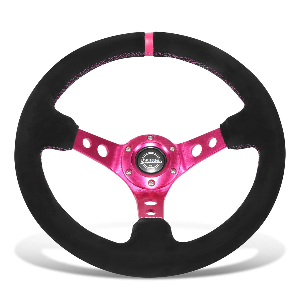 NRG RST-006S-FHA Steering Wheel for Universal Fit (350mm, Suede, Fuchsia Stitch)