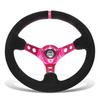 NRG RST-006S-FHA Steering Wheel for Universal Fit (350mm, Suede, Fuchsia Stitch)