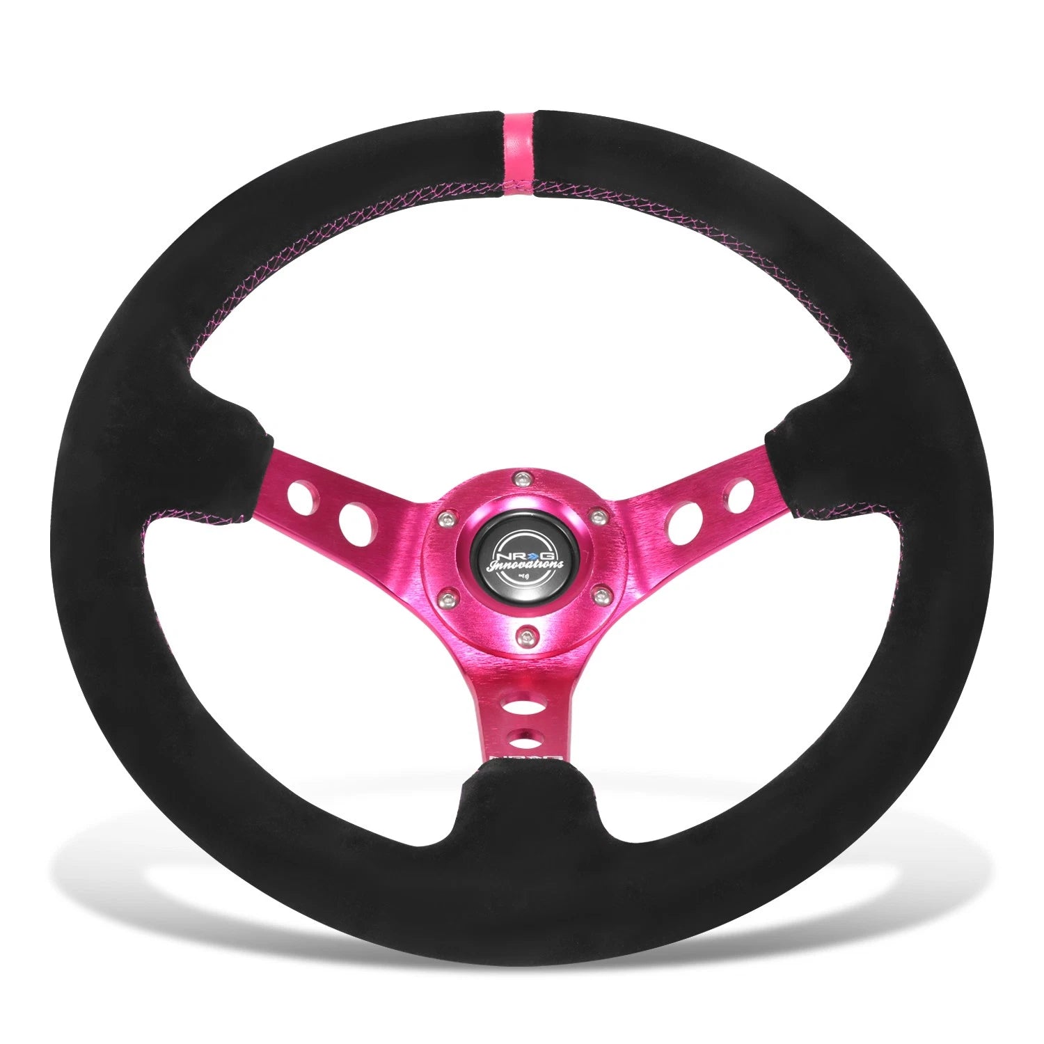 NRG RST-006S-FHA Steering Wheel for Universal Fit (350mm, Suede, Fuchsia Stitch)