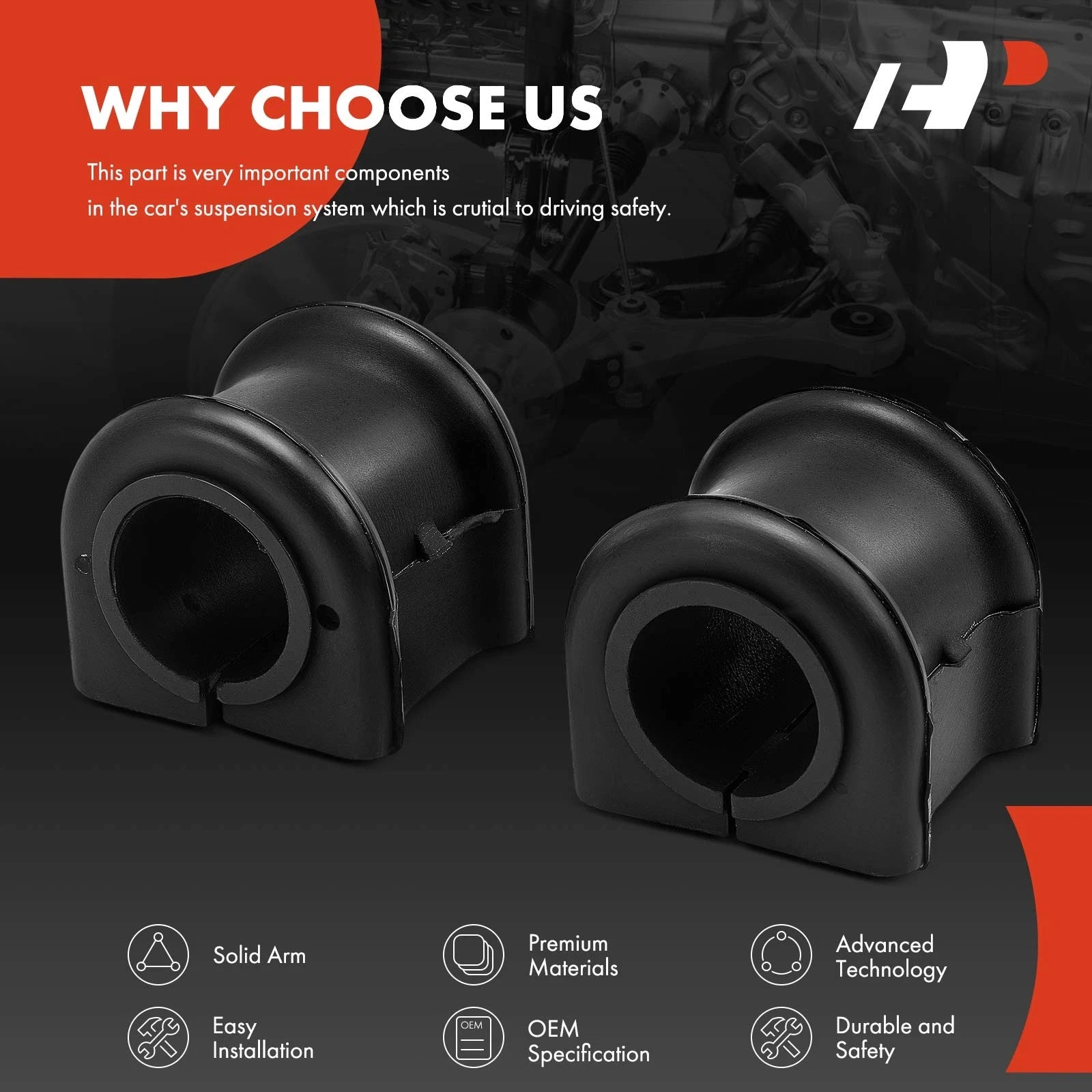 2X Rear Sway Bar Bushings for Jeep Wrangler JL JK (2007–2018)