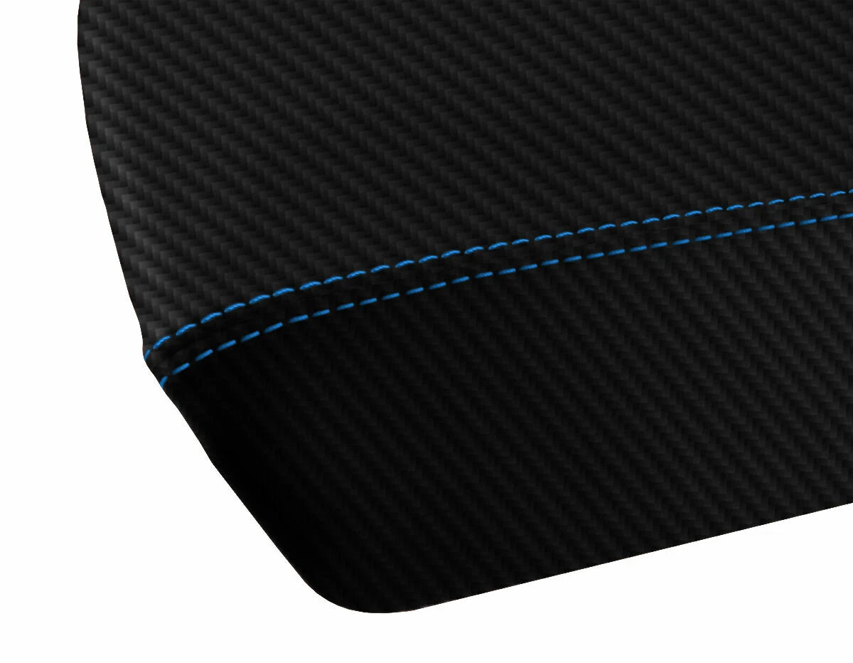 Console Lid Armrest Cover for Ford Edge (2011–2020) Carbon Fiber Blue Stitch