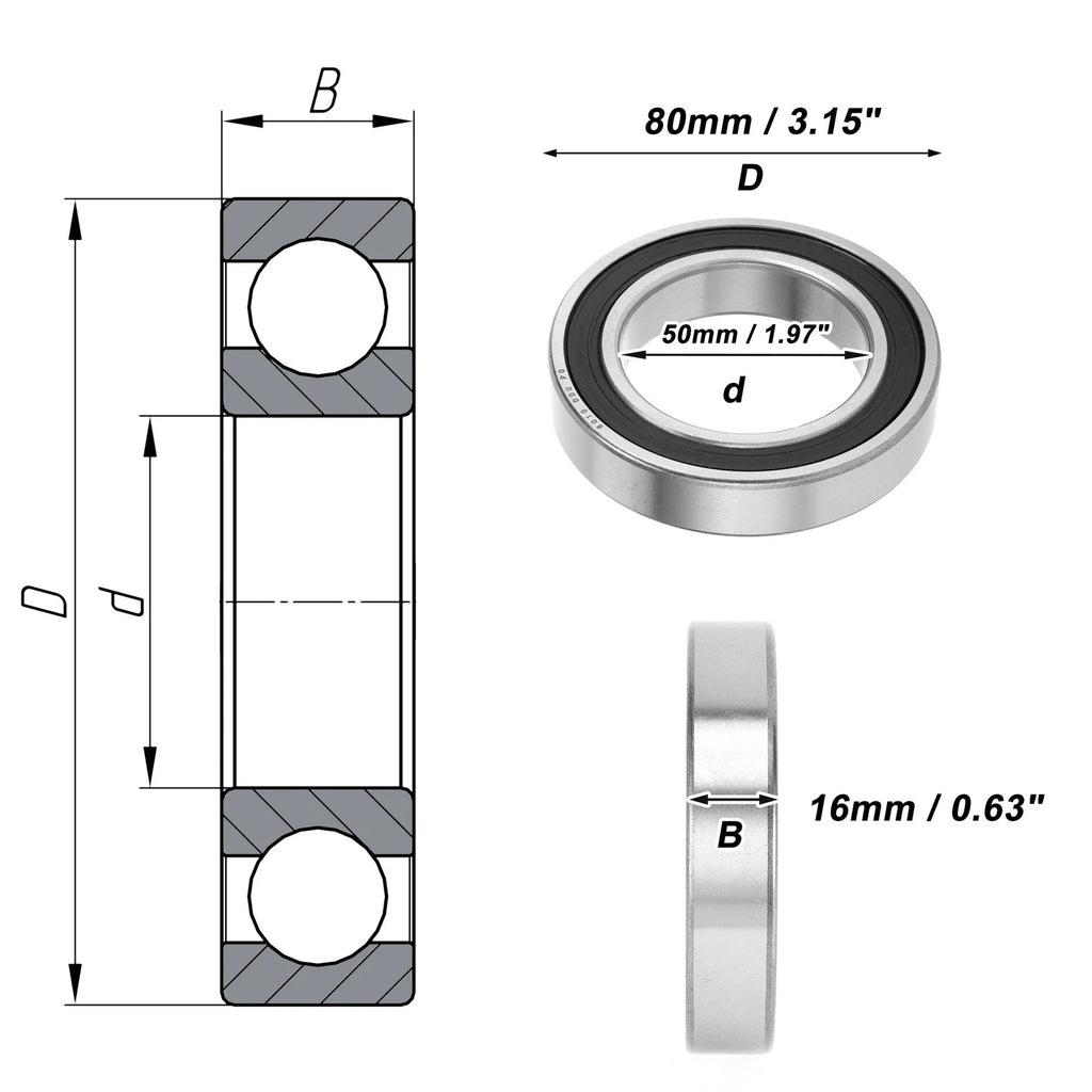 Deep Groove Ball Bearing 6010DDU for Scooter Skateboard (50x80x16mm)
