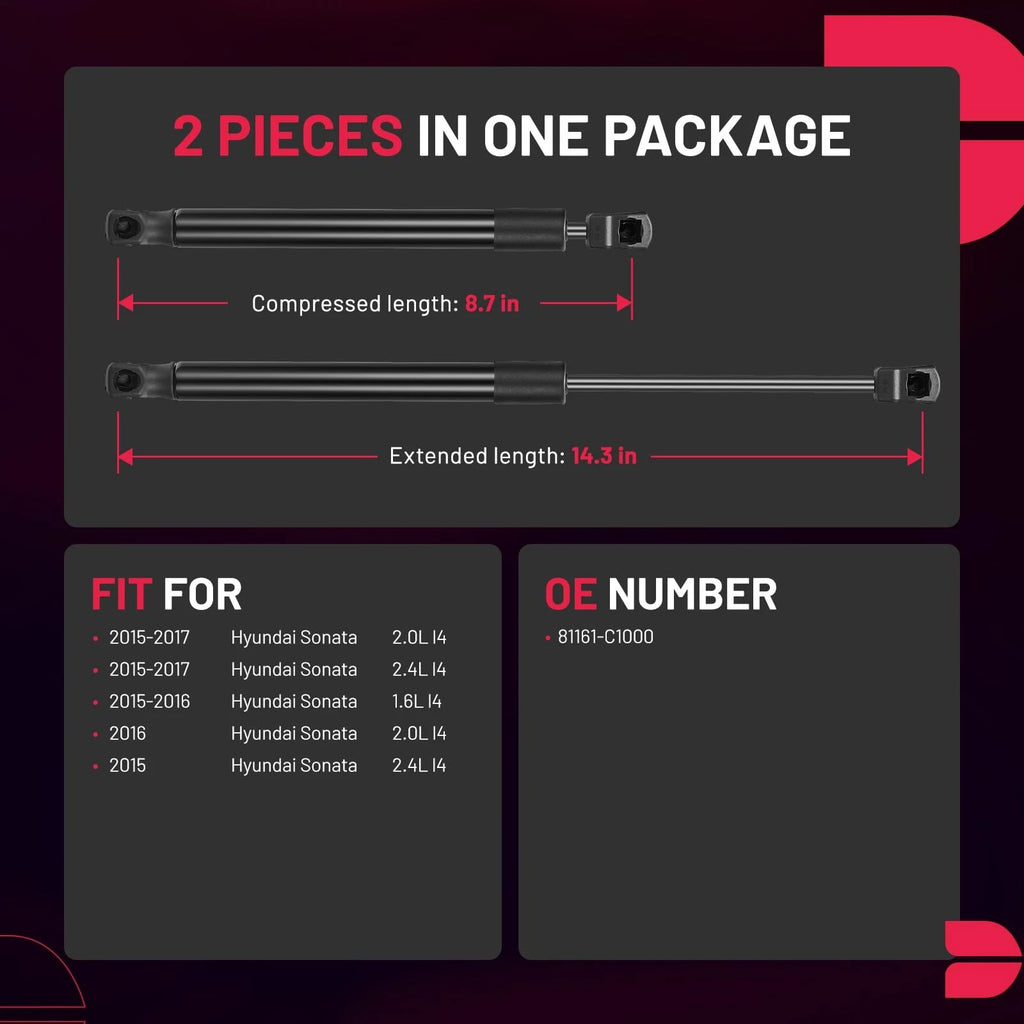 2X Front Hood Lift Supports for Hyundai Sonata (2015)