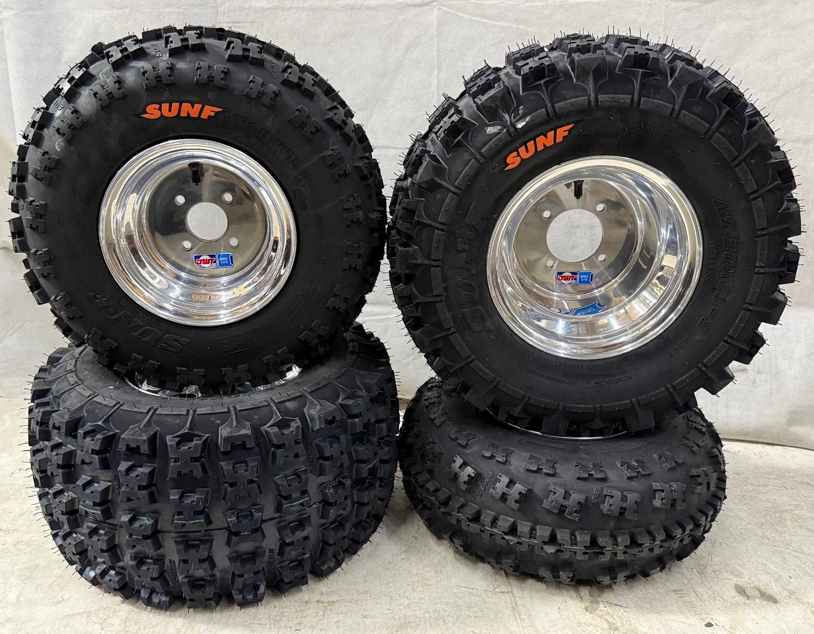 DWT Polished Wheels & Sunf A027 Tire Kit for Yamaha Breeze Grizzly 125 (2000–2023)