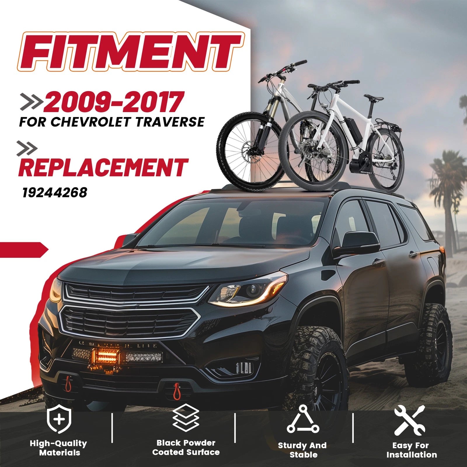 Set of 2 Roof Rack Cross Bars for Chevy Traverse (2009-2017)