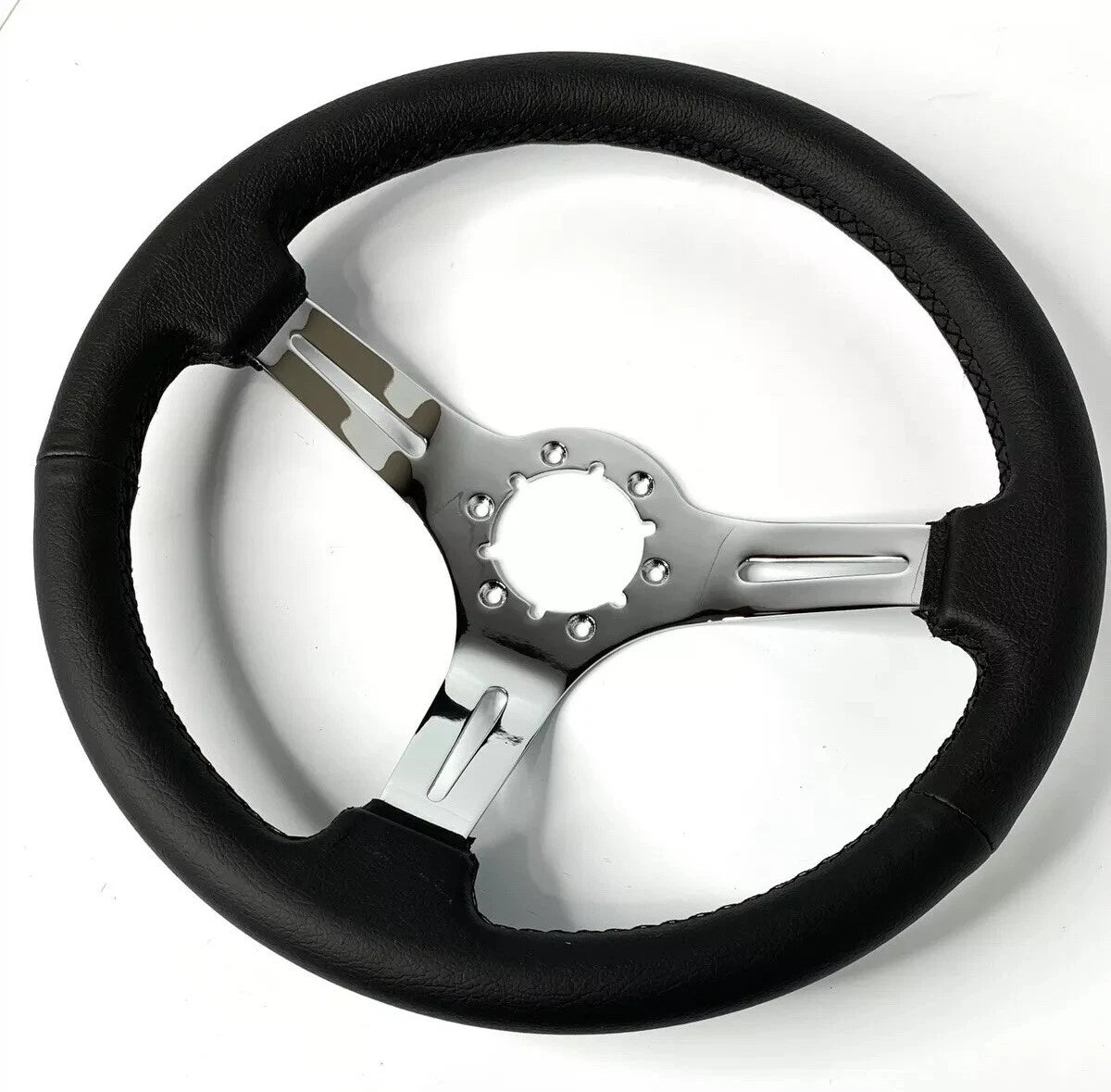 14 Inch Chrome Slotted Steering Wheel Black Leather for Chevrolet Camaro (1967–1968)