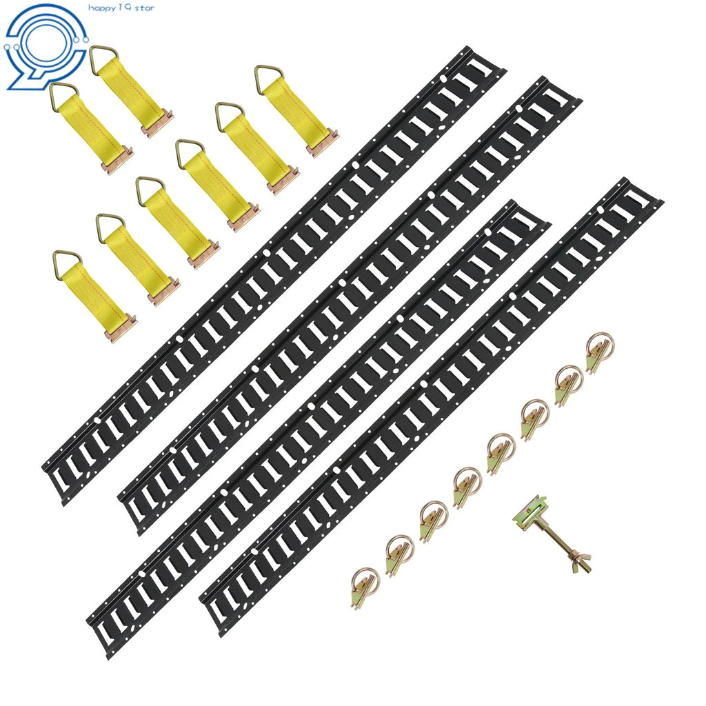 Set of 4 E Track Rails with O-Rings and D-Rings for Cargo Securement