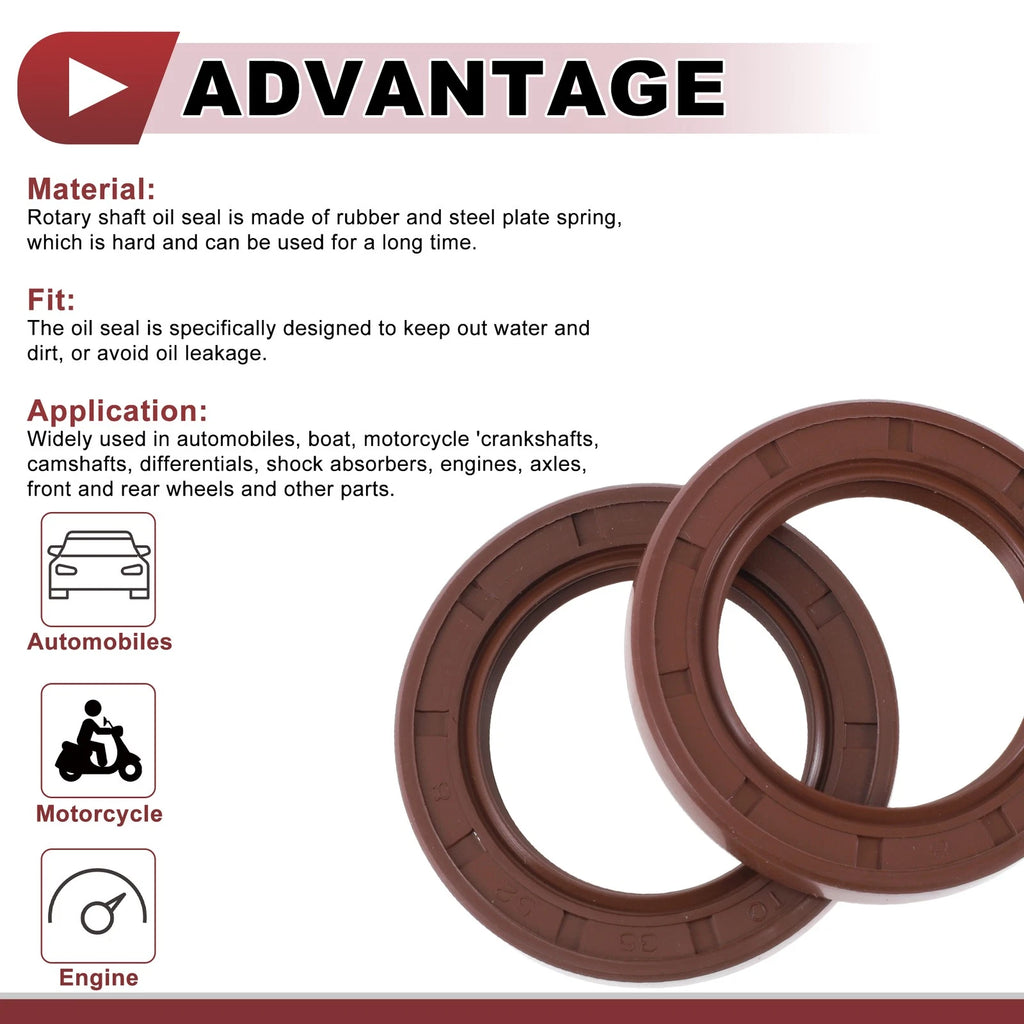 2X Oil Seal Rotary Shaft Seal FKM Rubber 35x52x8mm for Various Models