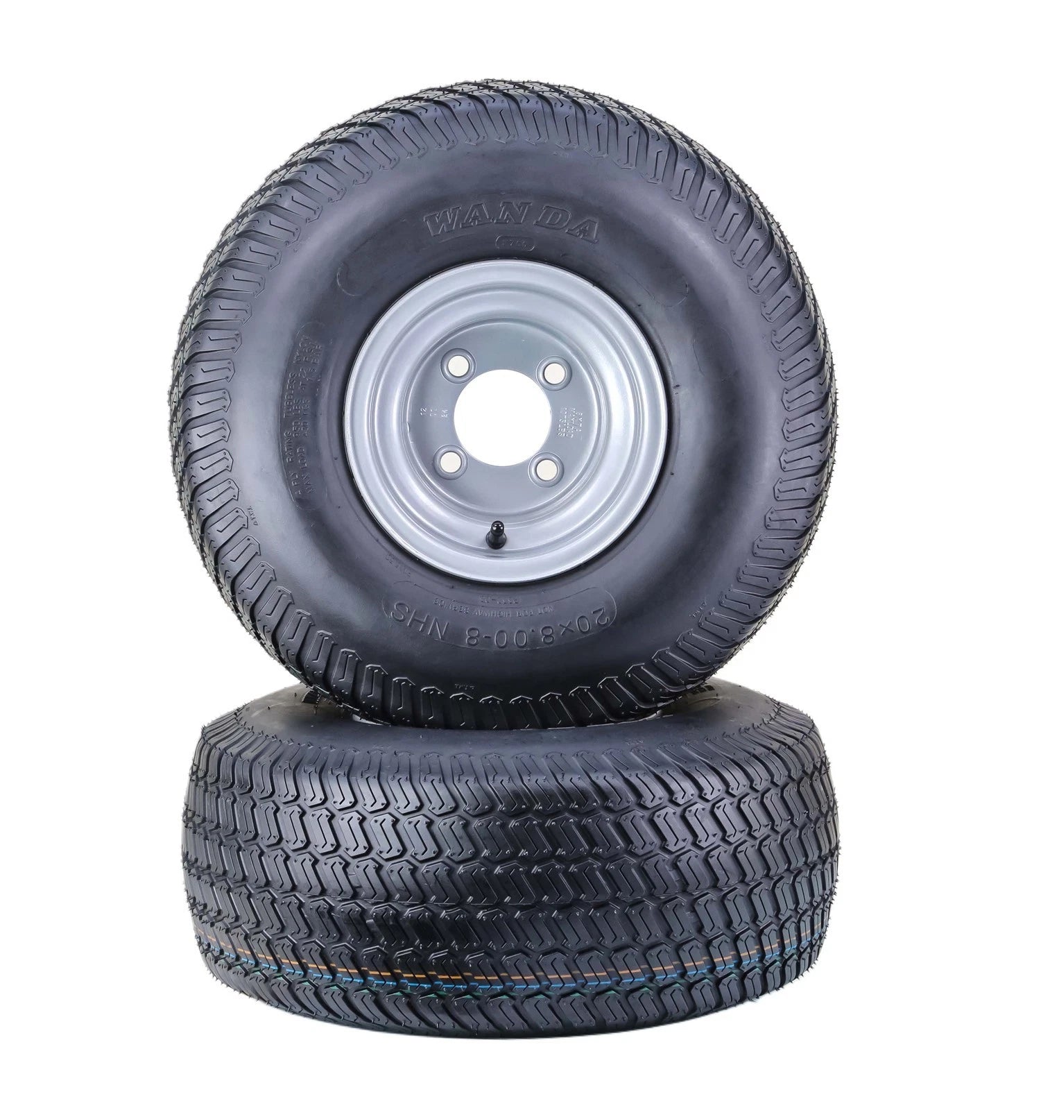 Set of 2 Lawn Mower Tires 20X8-8 4-Ply with 4x4" Silver Wheel 13035