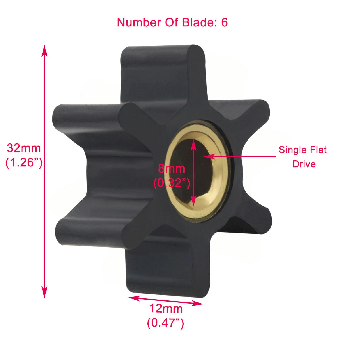 Flexible Impeller H-0113 for Jabsco 1414-0001 Yanmar 1GM10