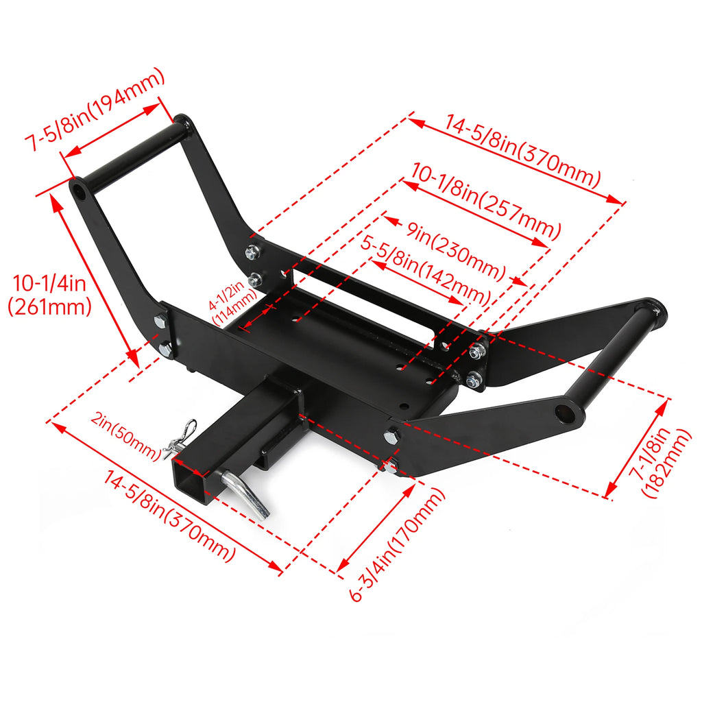 Foldable Winch Mounting Plate for Truck SUV (2" Tow Hitch Receiver)