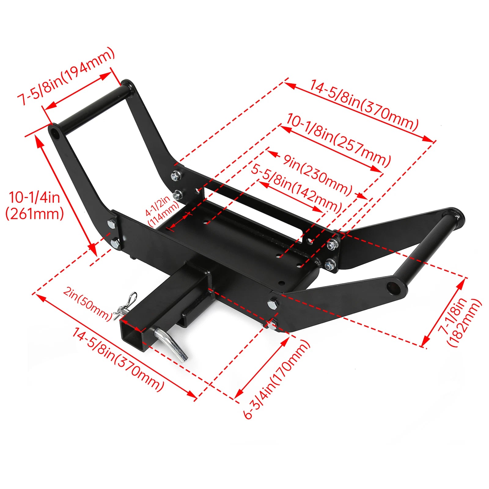 Foldable Winch Mounting Plate for Truck SUV (2" Tow Hitch Receiver)