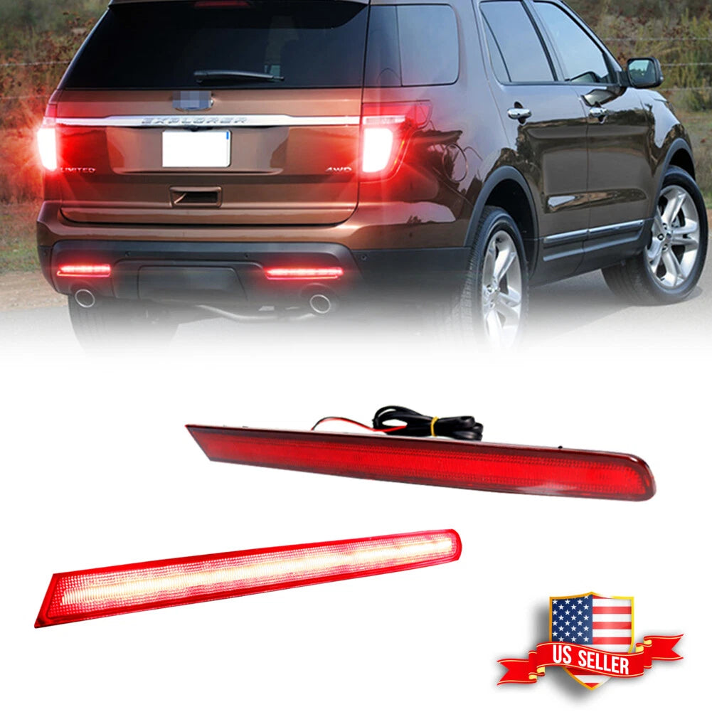 2X LED Bumper Reflectors Rear Fog Lights for Ford Explorer (2011–2015)