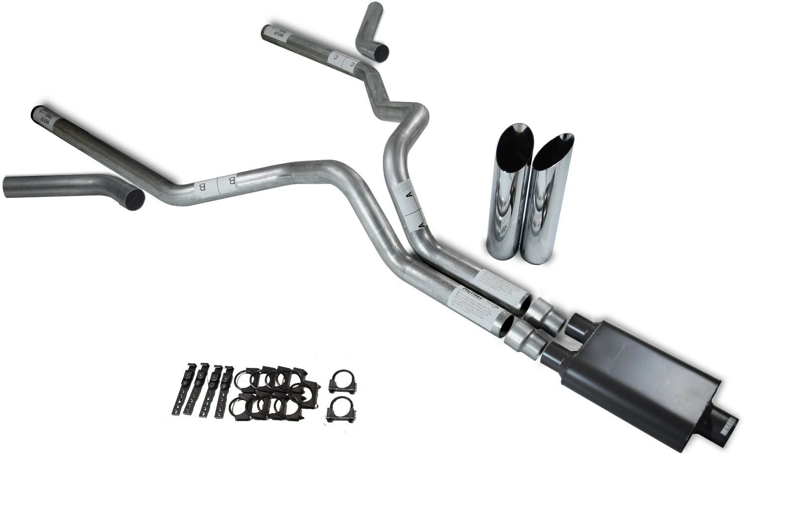 Dual Exhaust Kit for Ford F-150 (2004–2014) 3" 2 Chamber Muffler Slash Tips