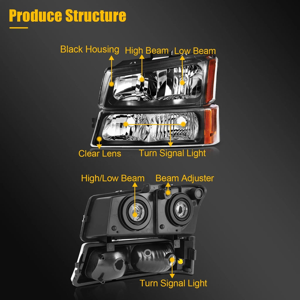 Headlight Assembly for Chevy Silverado Avalanche 1500 2500 (2003–2007)