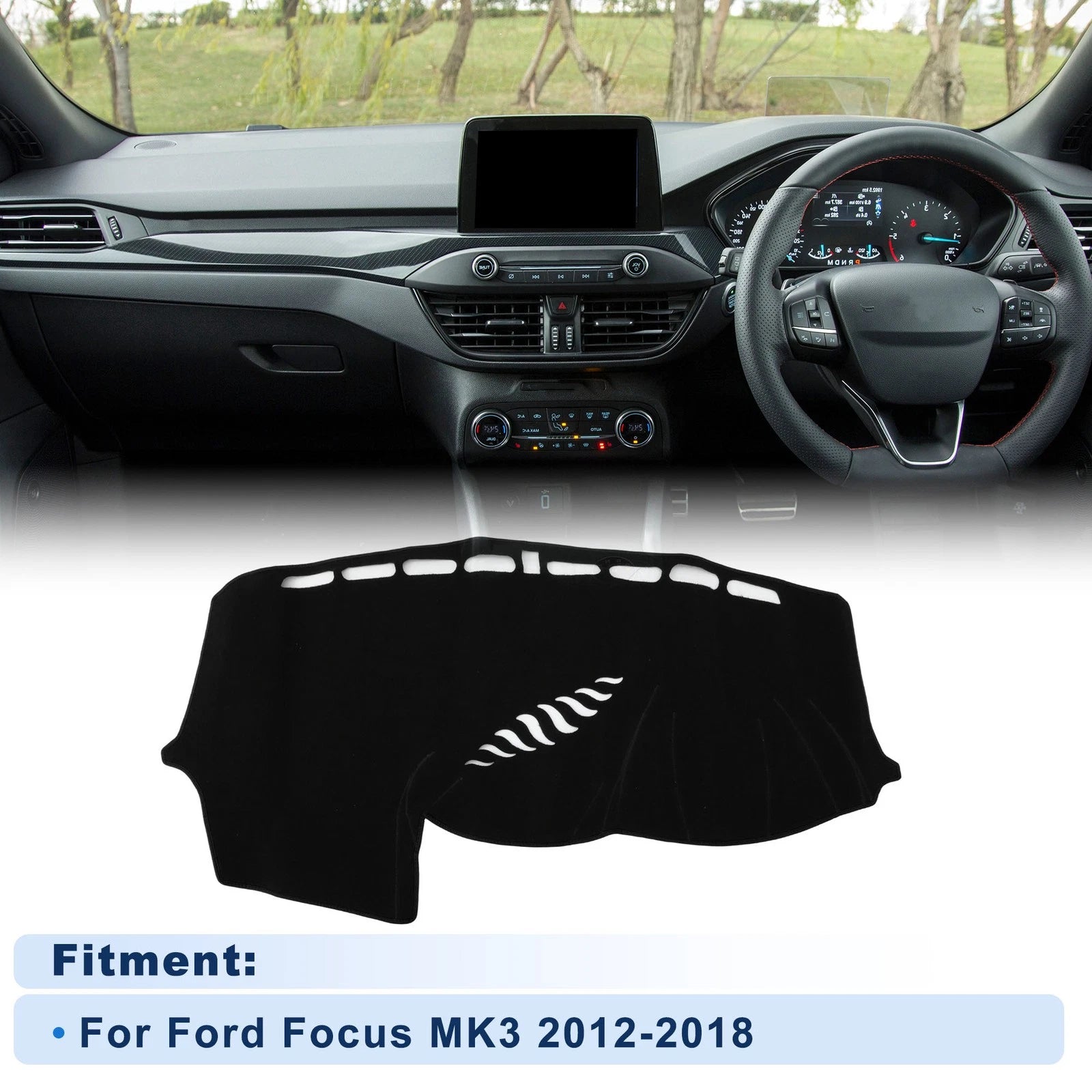 Dash Cover for Ford Focus MK3 (2012–2018) Without HUD, Polyester, Black