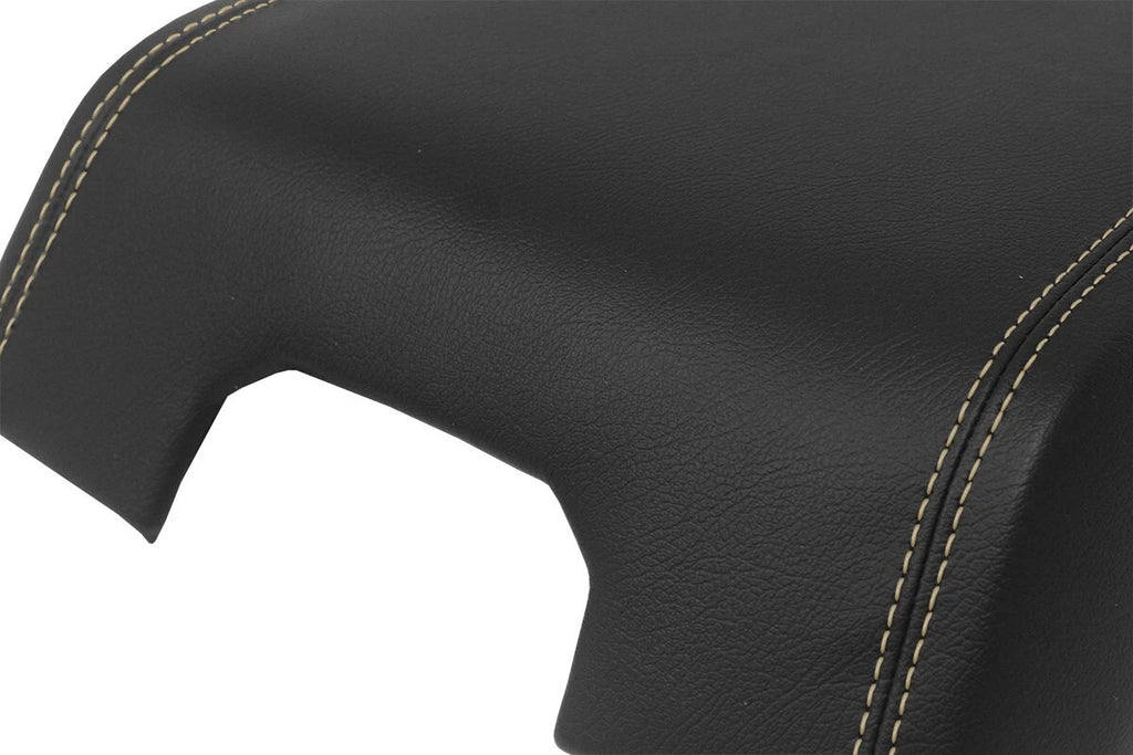 Leather Console Lid Armrest Cover for Ford F150 Raptor (2015–2020) Beige Stitch