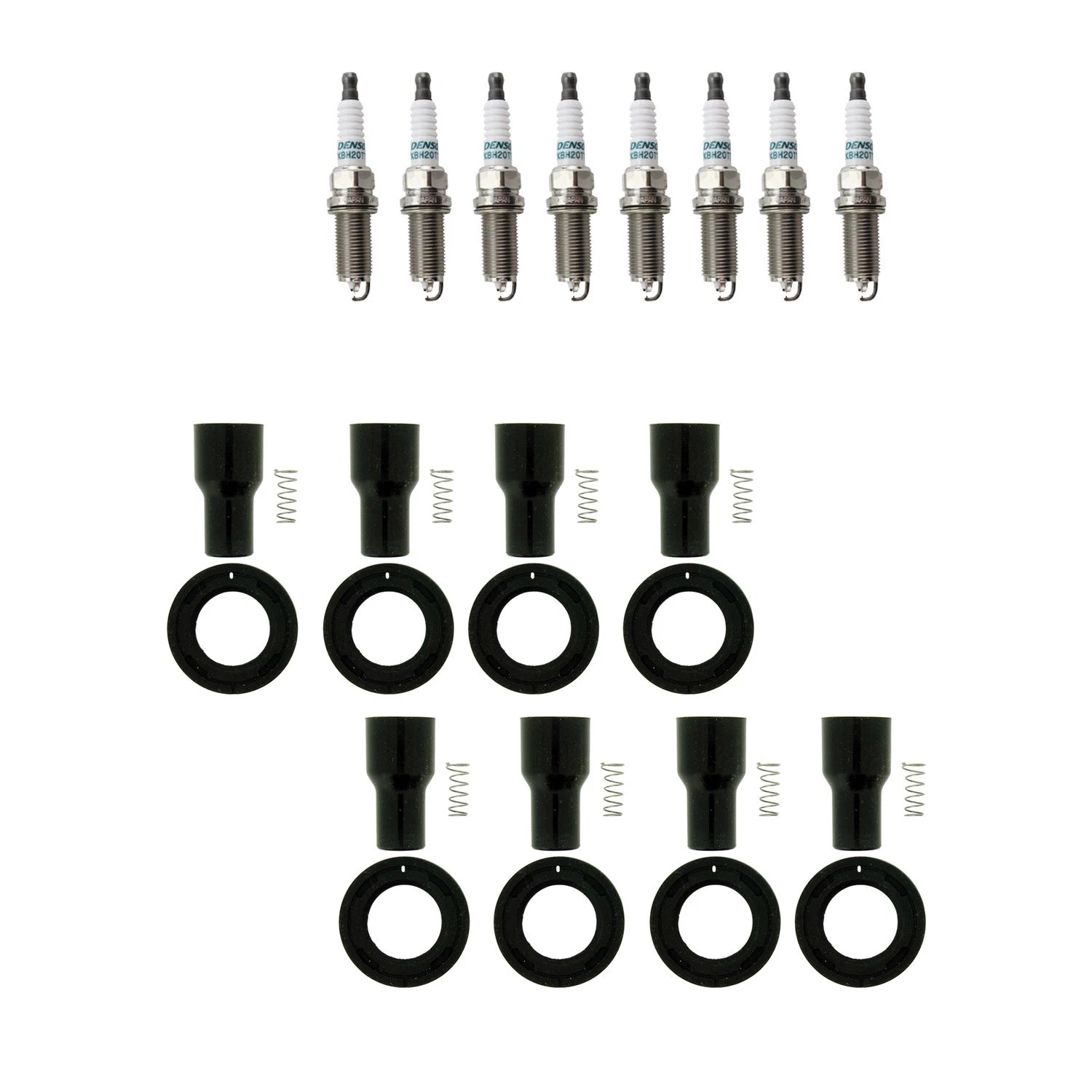 Set of 8 Denso Iridium Spark Plugs & NGK Coil Boots for ISF LS460 LS600h V8 (2007–2017)