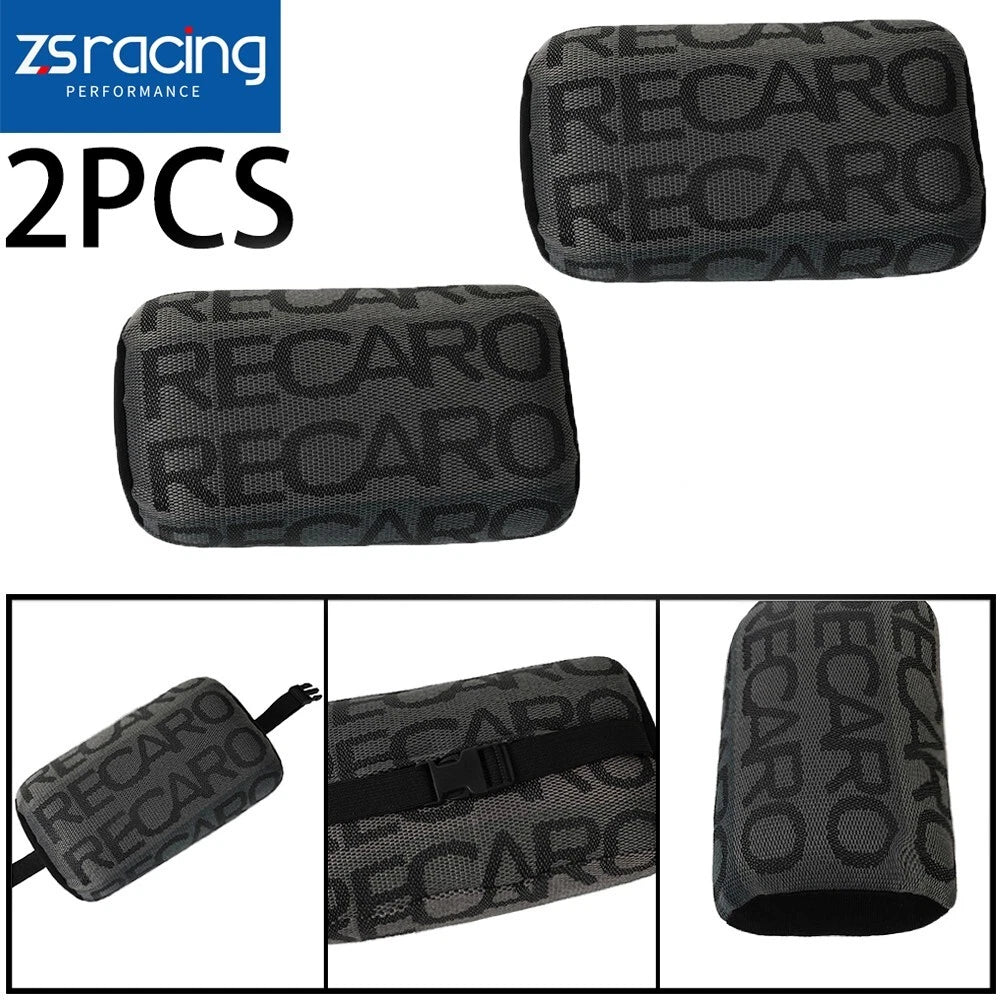 2X Gray Fabric Headrest Pillow Supports for Racing Seats