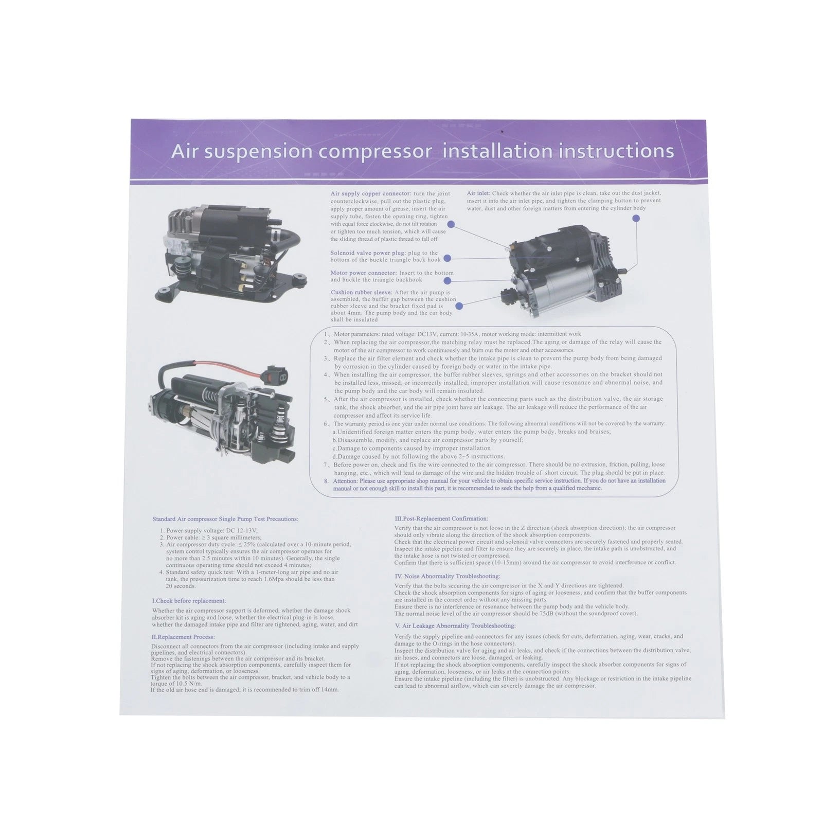 Air Suspension Compressor for Land Rover Range Rover Sport (2014–2016)