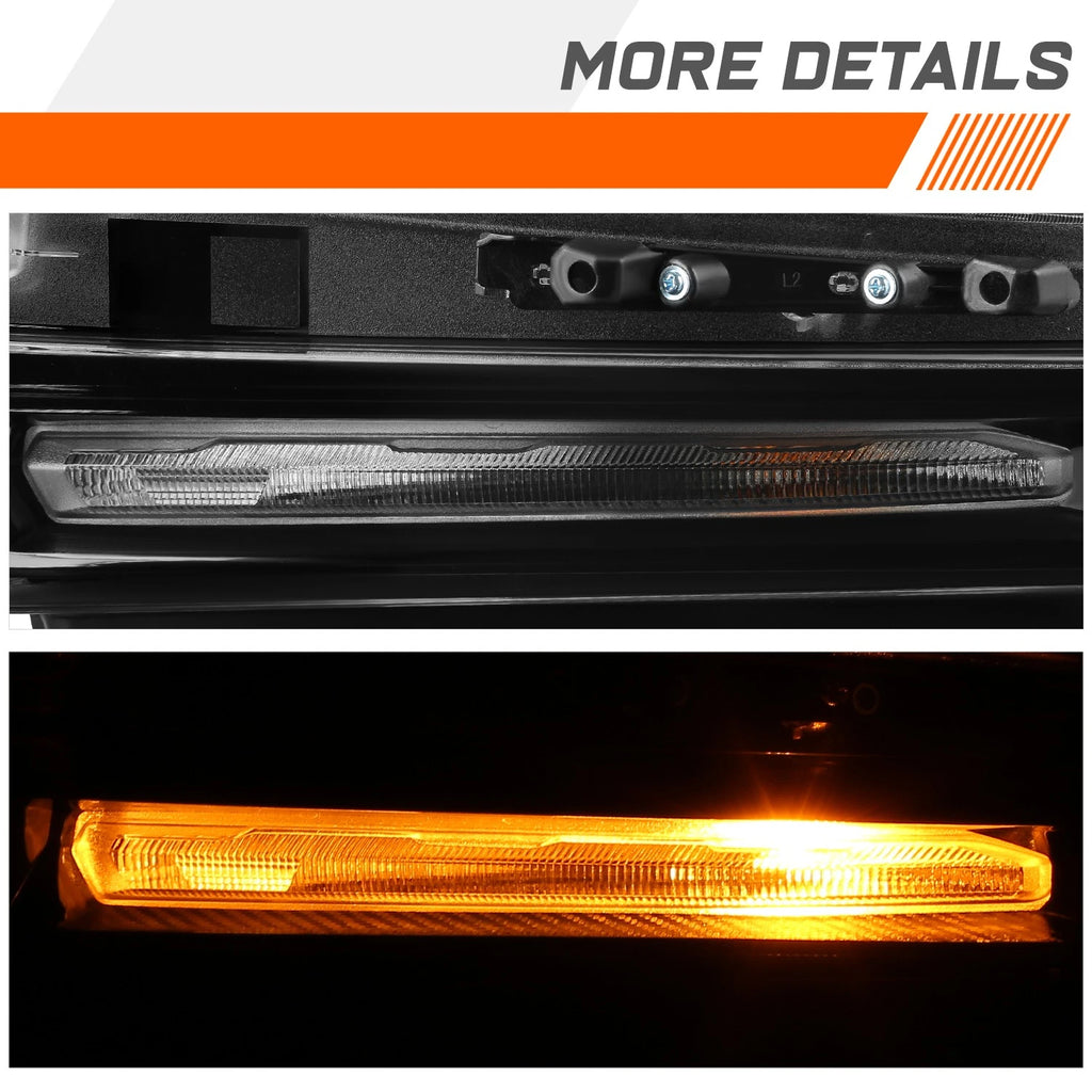 Left Side Headlight Lamp for Chevrolet Silverado 1500 (2019–2021) - Black Amber