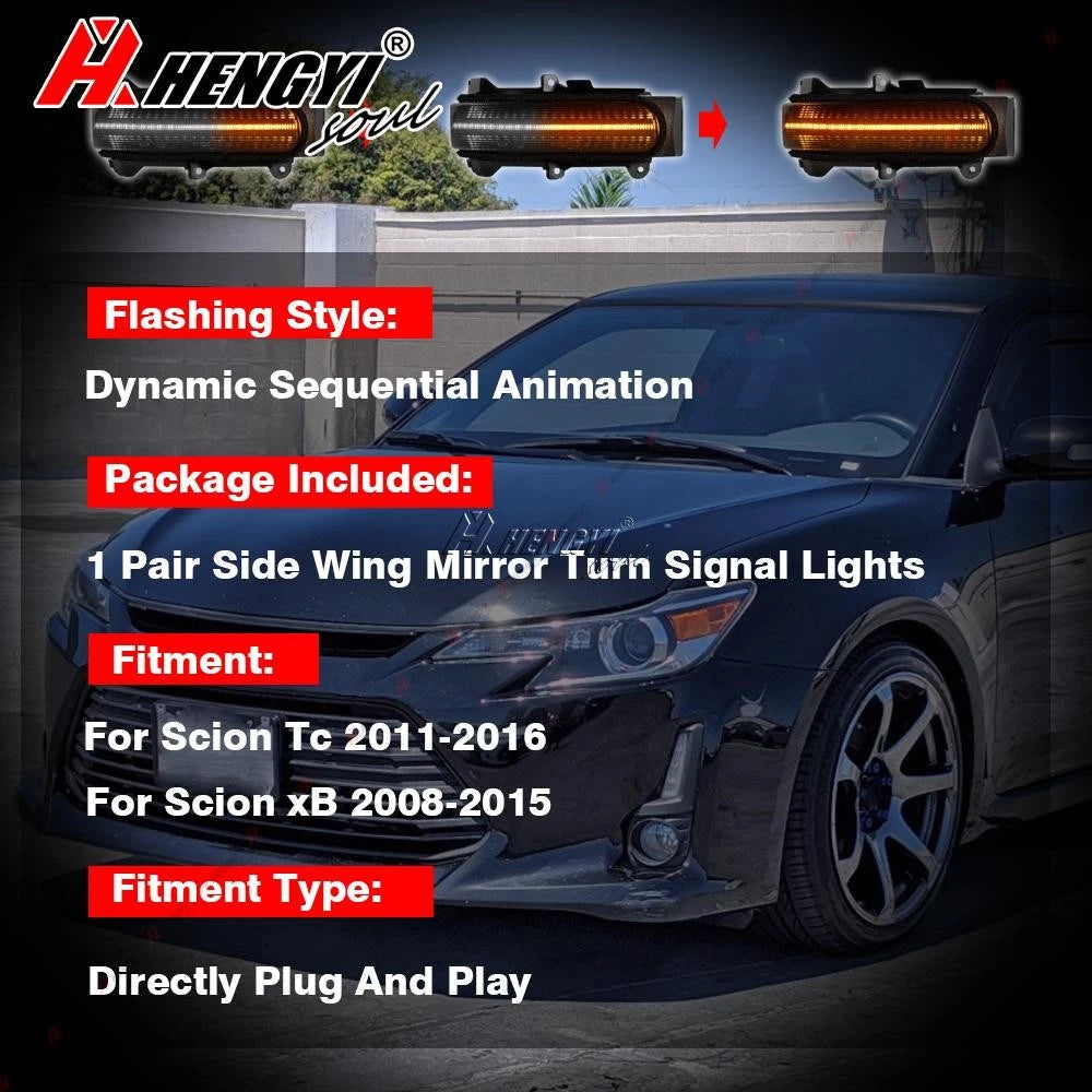 Smoked LED Sequential Turn Signal Mirror Light for Scion tC (2011–2016), xB (2008–2015)