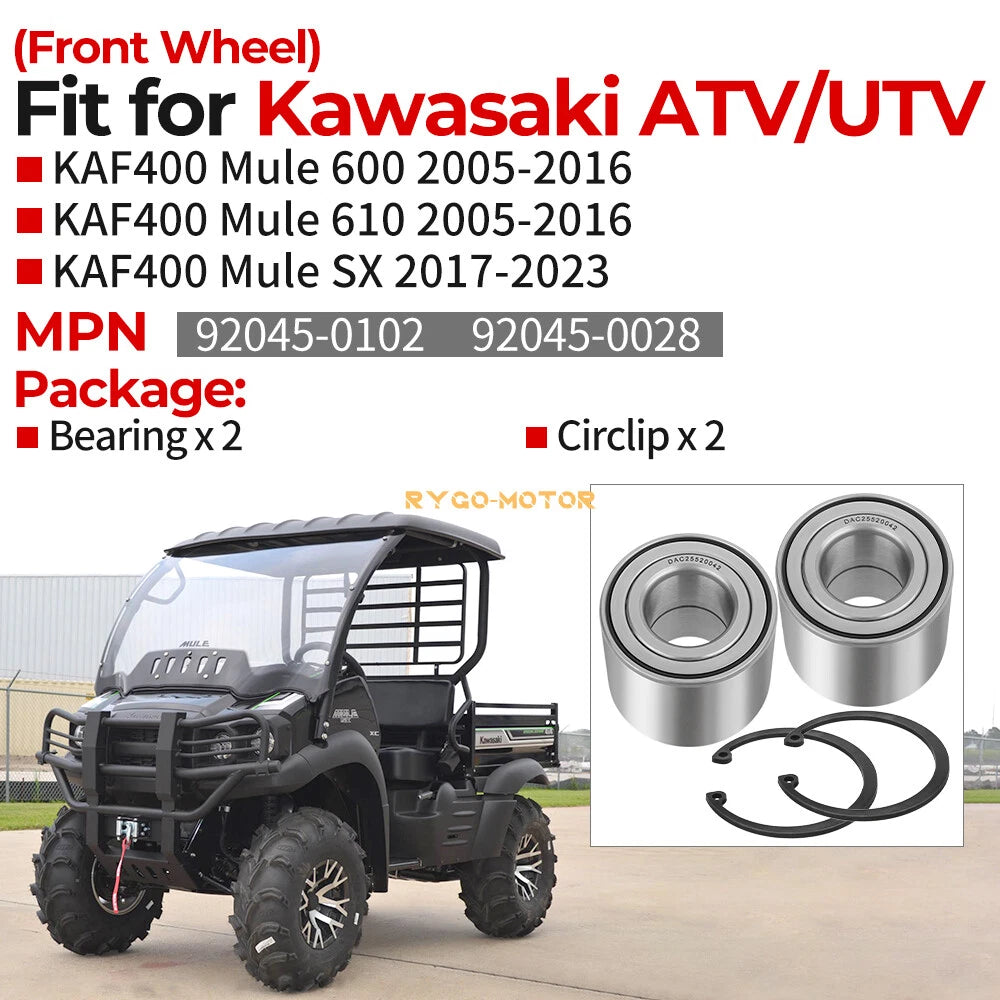 Front Wheel Bearing + Circlip Kit for Kawasaki Mule 600 610 SX (2005–2023)