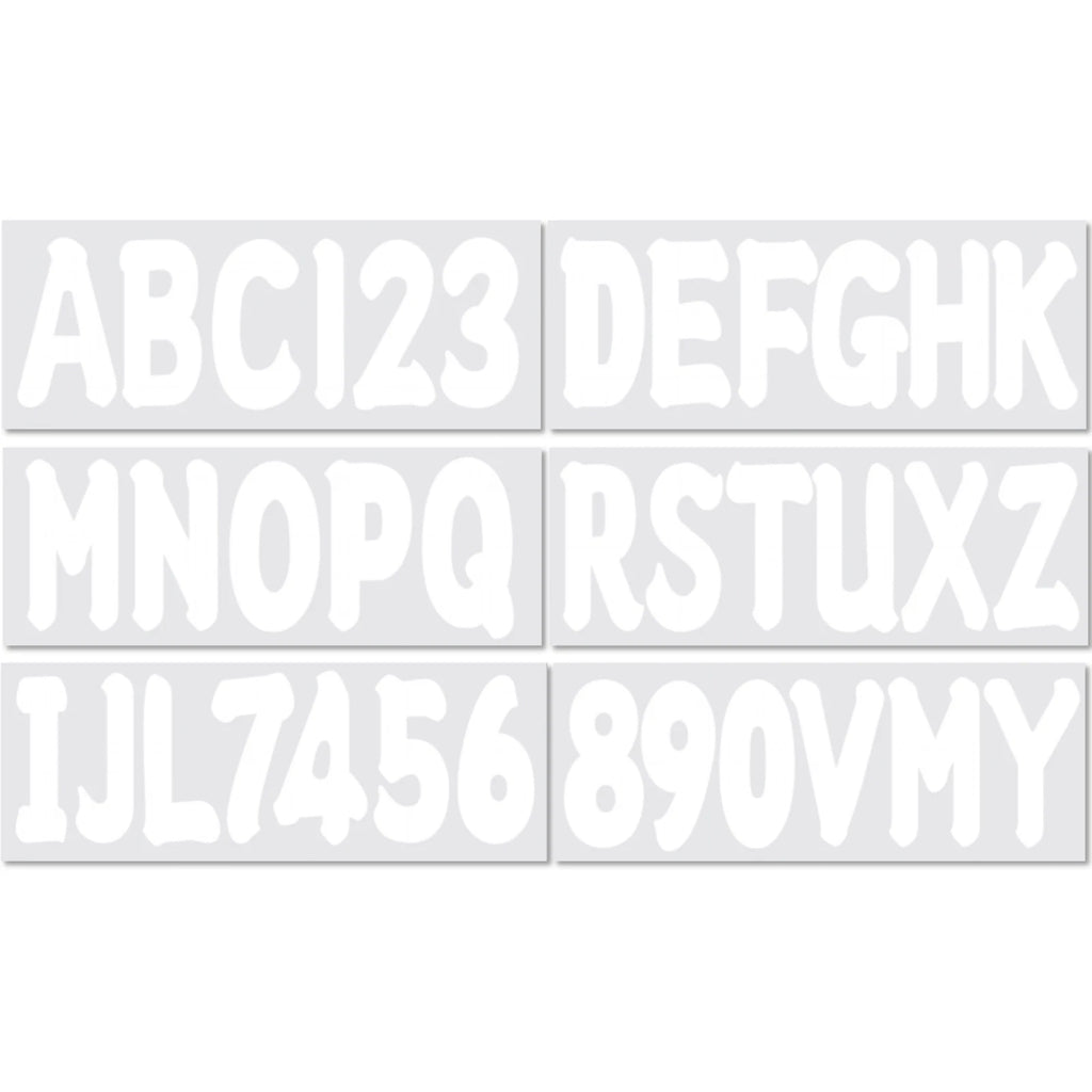 Set of 4 Boat Registration Decals A-Z & 0-9 White