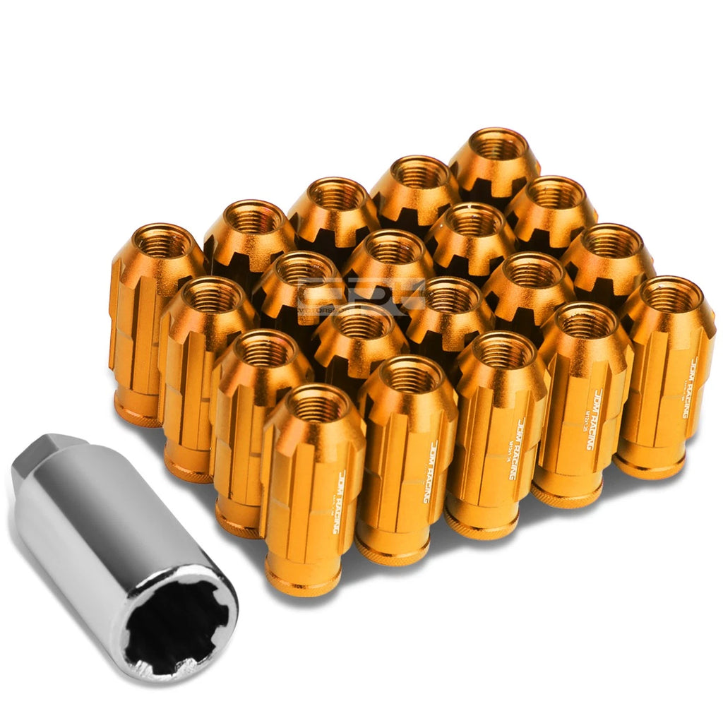 20 PC Open End M12x1.25 50mm Tall Orange Aluminum Lug Nuts for JDM Vehicles