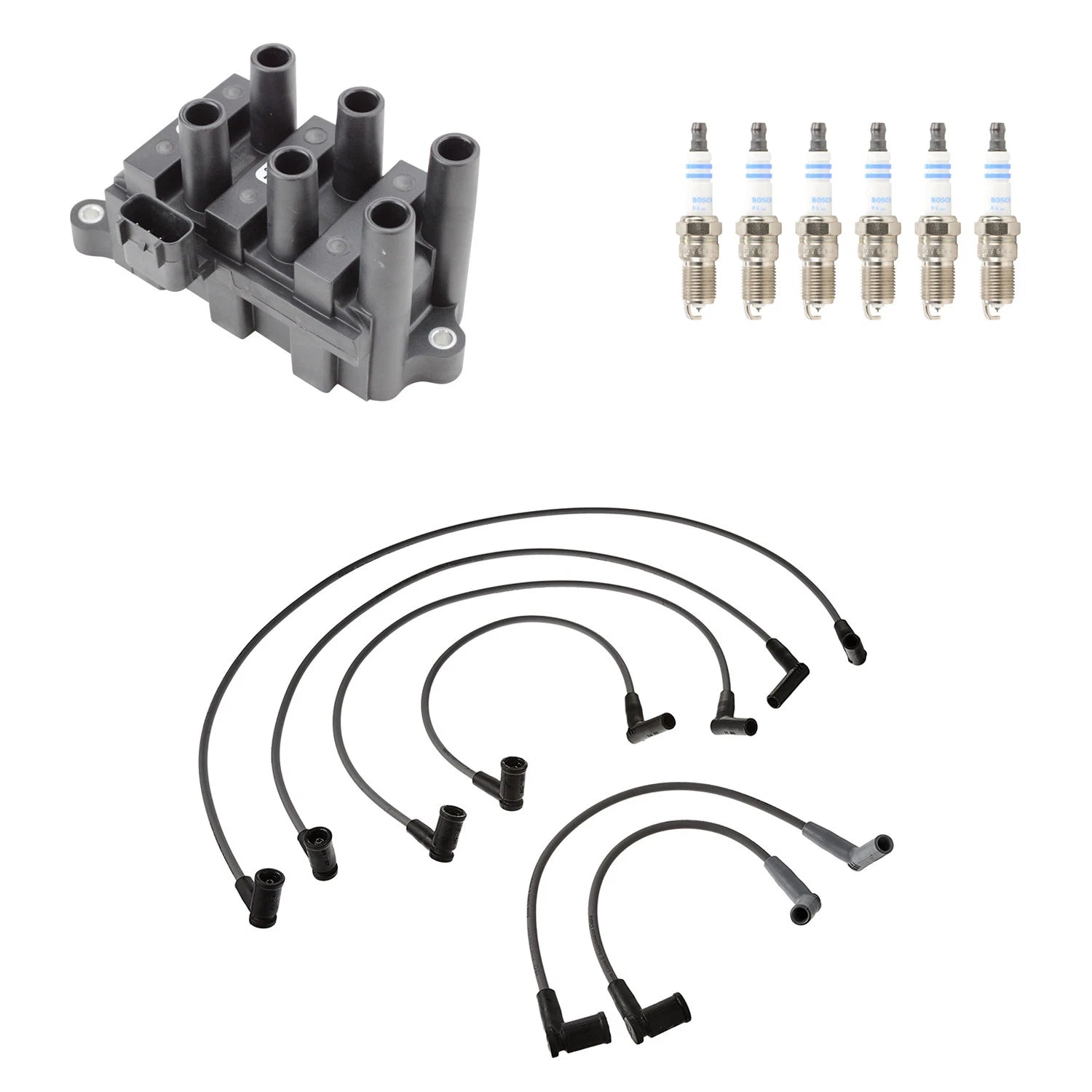 Set of 6 Denso Ignition Coil Wires & Bosch Spark Plugs for B3000 Ranger (1994–2000)