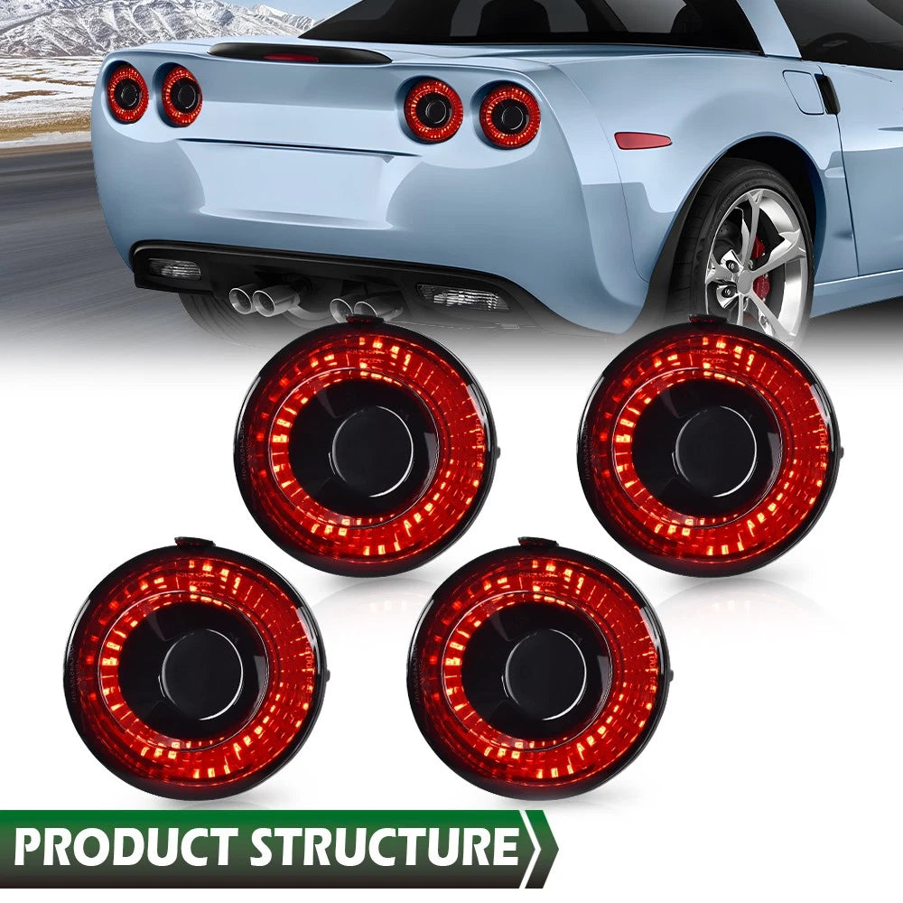 Set of 4 LED Tail Lights for Chevy Corvette C6 (2005–2013) Smoke/Red