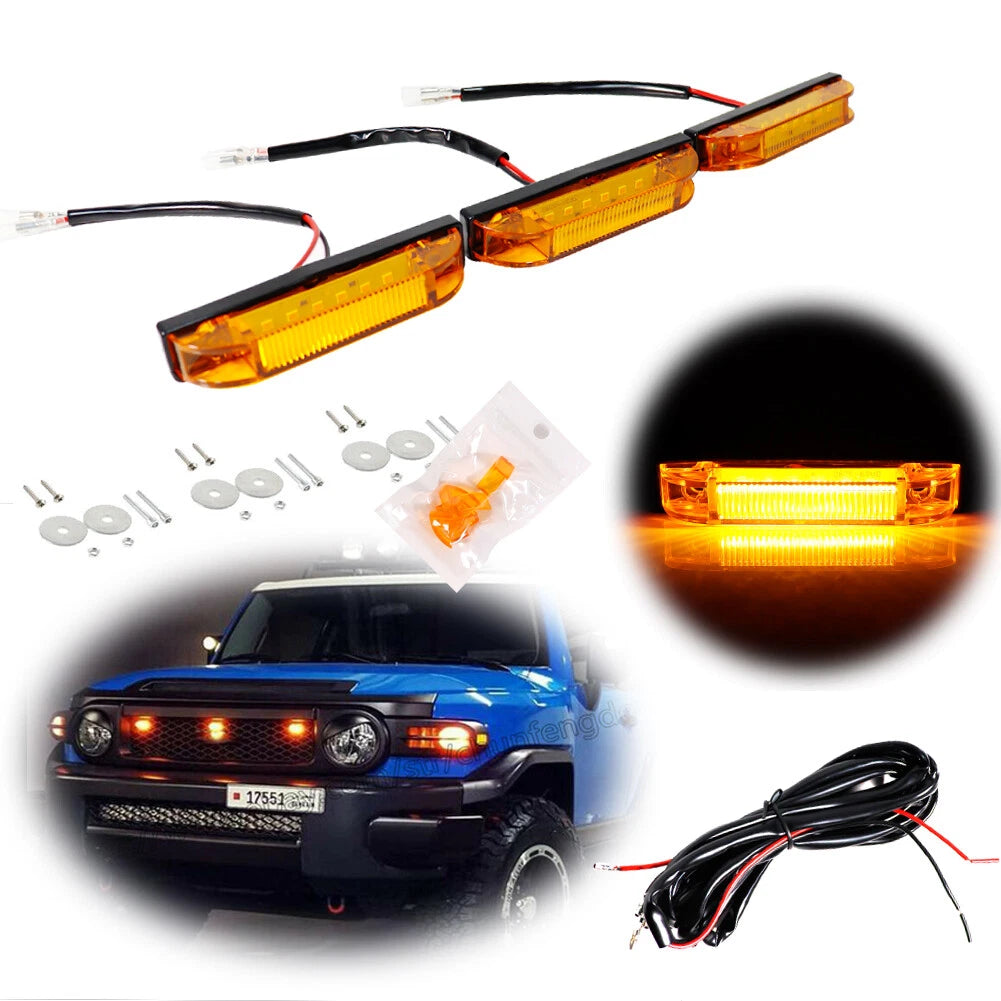3X Amber Lens LED Grille Lights Kit for Toyota FJ Cruiser (2007–2014)