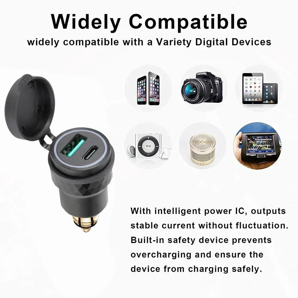 Dual USB Charger / DIN-Plug Socket Adapter for Motorcycle Accessories