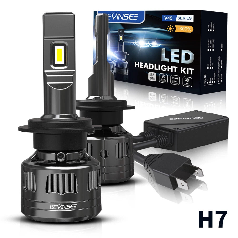 2X H7 LED Headlight Bulbs for Bevinsee V45 (120W 22000LM 6500K)