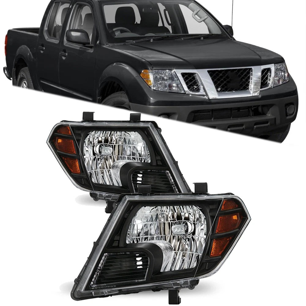 Set of 2 Headlights for Nissan Frontier (2009–2021) Black Housing Halogen