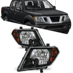 Set of 2 Headlights for Nissan Frontier (2009–2021) Black Housing Halogen