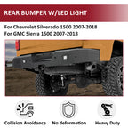 Off-Road Steel Rear Bumper with Lights for Chevrolet Silverado/Sierra 1500 (2007–2018)