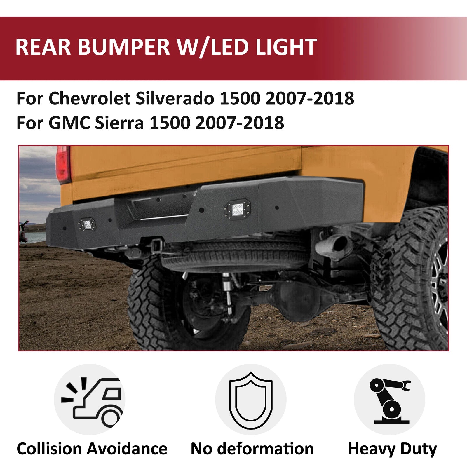 Off-Road Steel Rear Bumper with Lights for Chevrolet Silverado/Sierra 1500 (2007–2018)