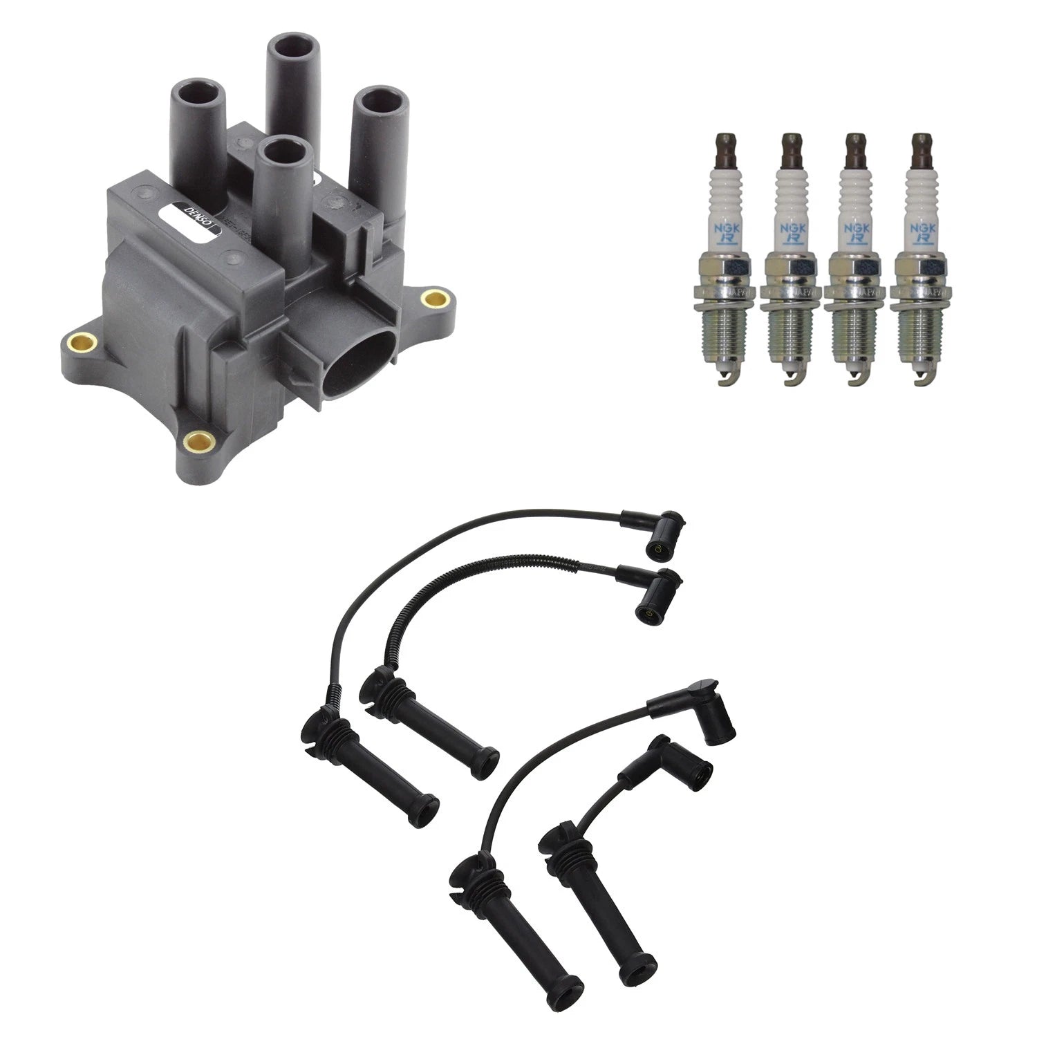 Set of 4 Denso Ignition Coil Wires & NGK Platinum Spark Plugs for Mazda 6 (2003–2008)