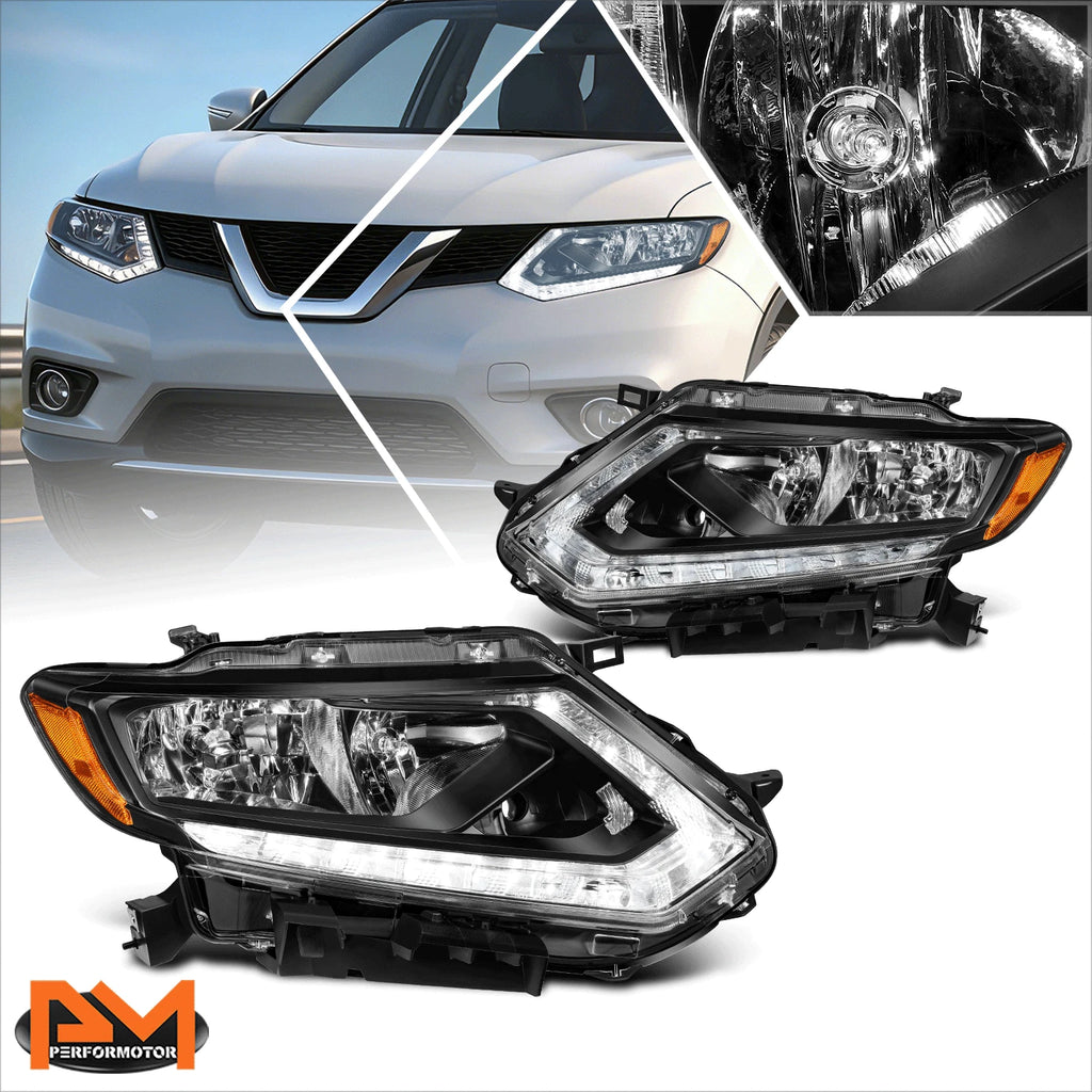 LED DRL Bar Headlight for Nissan Rogue (2014–2016) Black Housing Amber Side