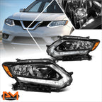 LED DRL Bar Headlight for Nissan Rogue (2014–2016) Black Housing Amber Side