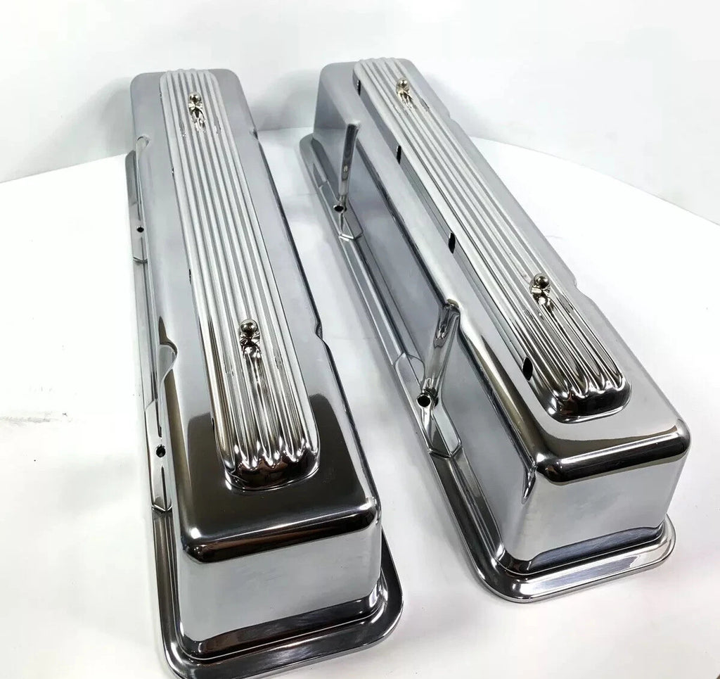 Rocket Finned Aluminum Valve Covers Tall Show Quality for Chevy SBC (1958–1986)