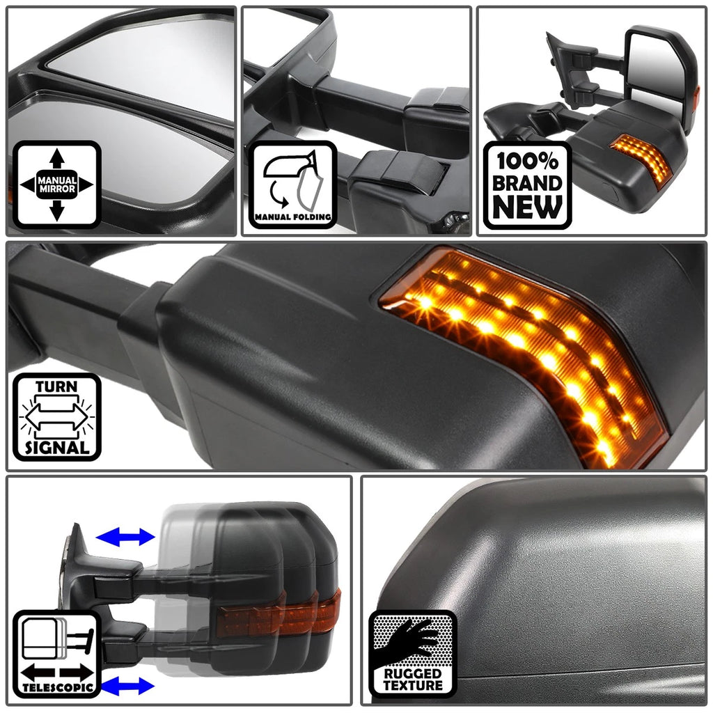Pair Manual LED Turn Signal Towing Mirrors for Ford F250 F350 (2008–2016)