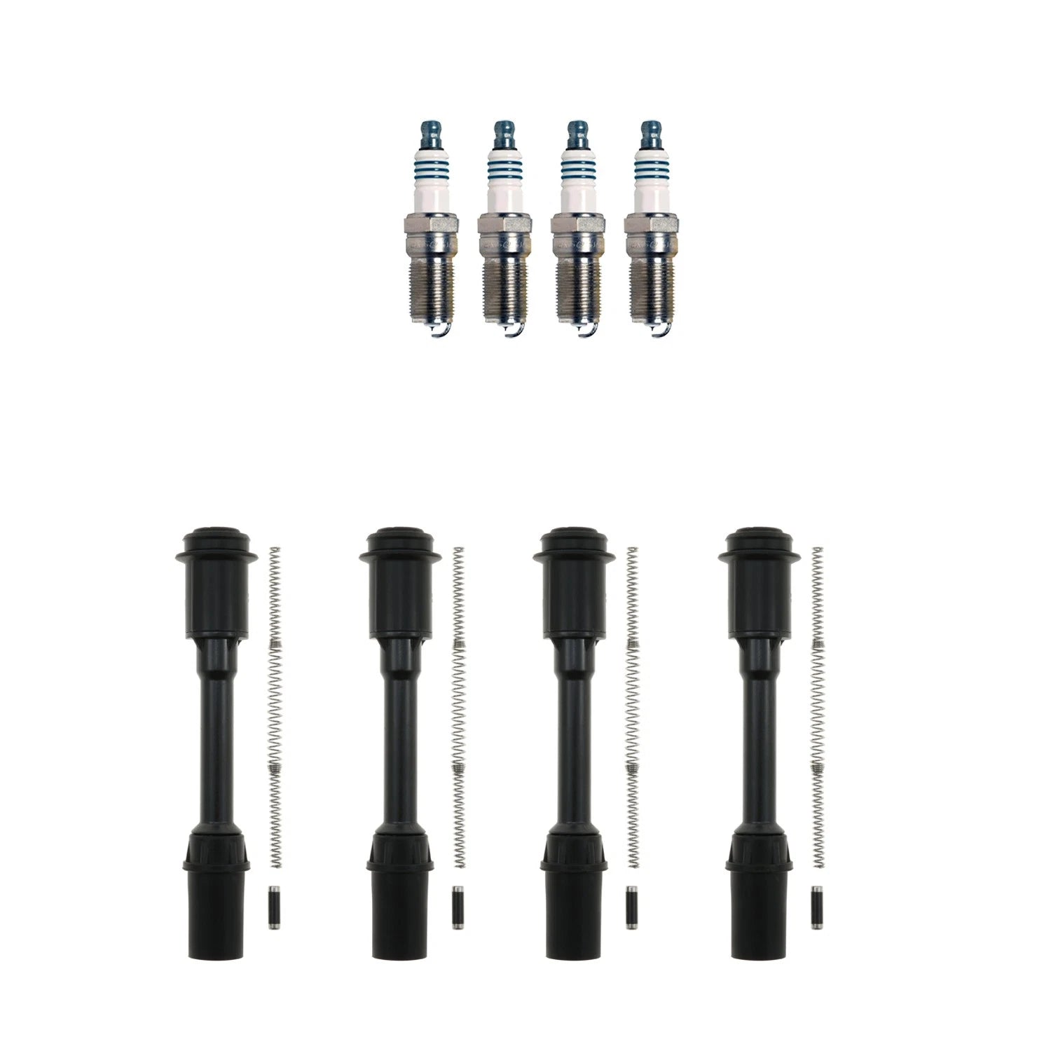 Set of 4 Denso Iridium Spark Plugs & NGK Coil Boots for Ford Fiesta ST (2014–2019)