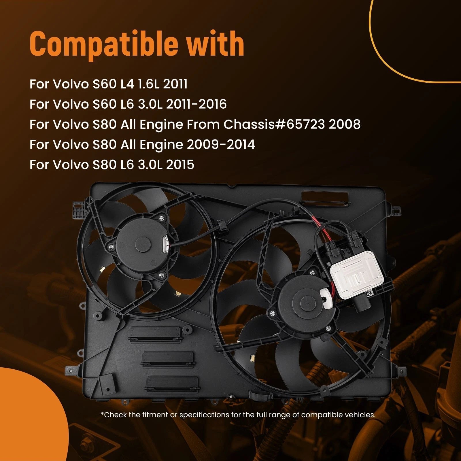 Cooling Module Fan for Volvo S60 S80 V60 XC60 XC70 (2009–2016) FA71811 32339742 240W