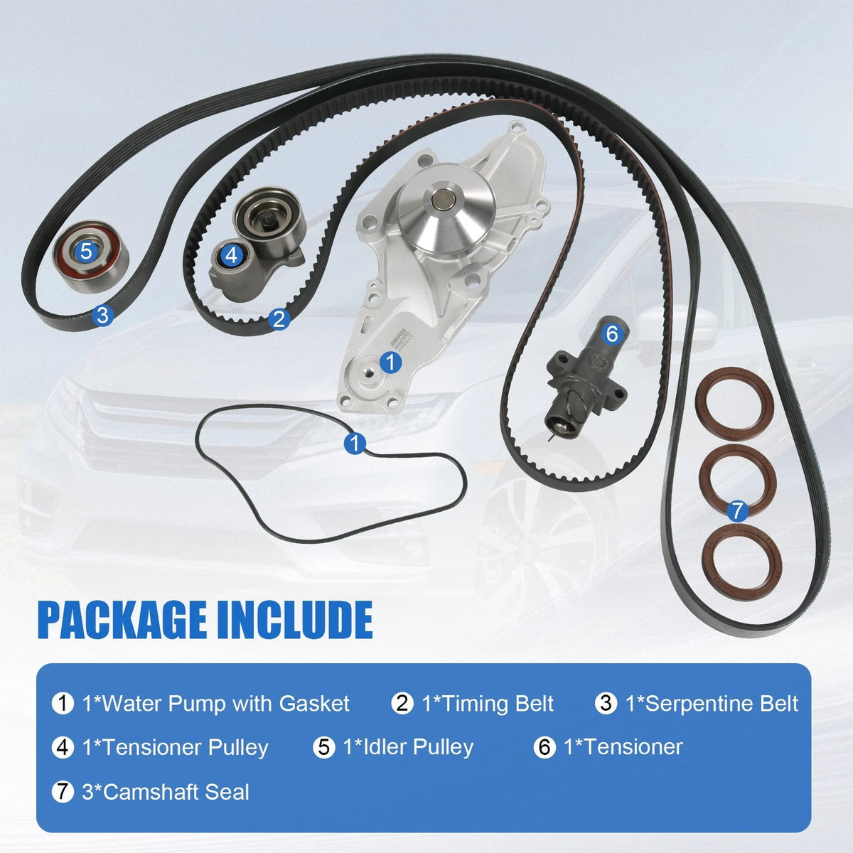Timing Belt Kit with Water Pump for Honda Accord Pilot Acura MDX (2003–2018)