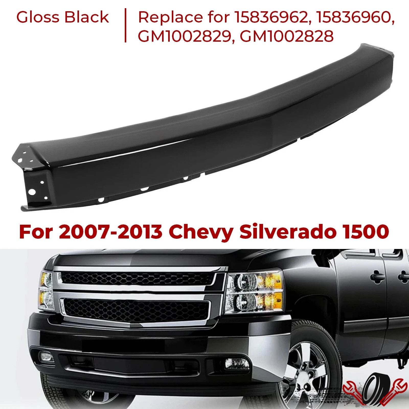 Gloss Black Front Bumper Face Bar for Chevy Silverado 1500 (2007–2013)