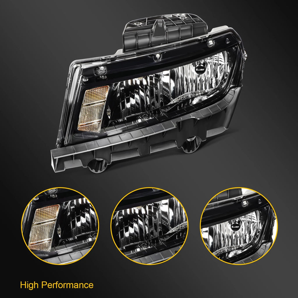 Driver Left Headlight with Bulbs for Chevy Camaro (2014–2015) Black Housing