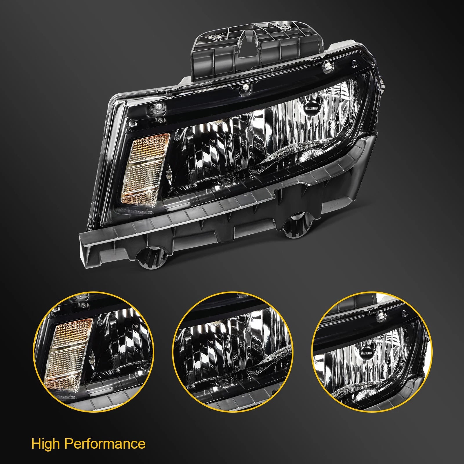 Driver Left Headlight with Bulbs for Chevy Camaro (2014–2015) Black Housing